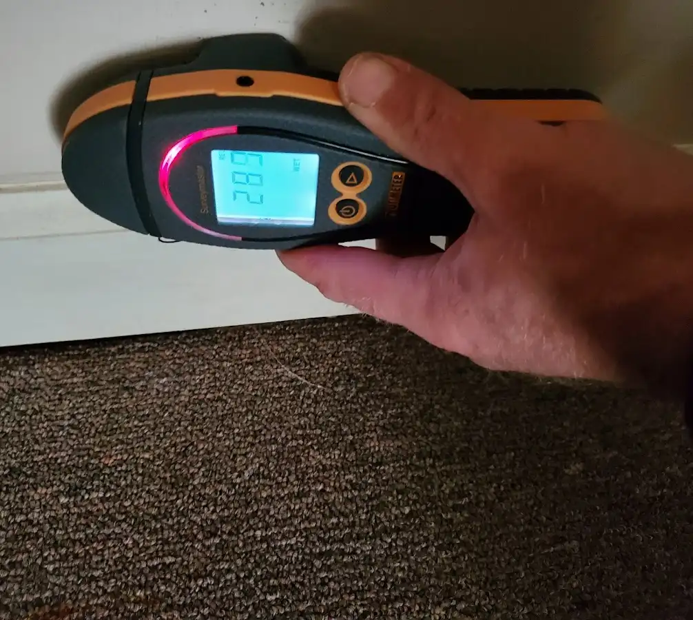 Moisture detection at baseboard during Sewage Cleanup & Sanitation in Briar Chapel